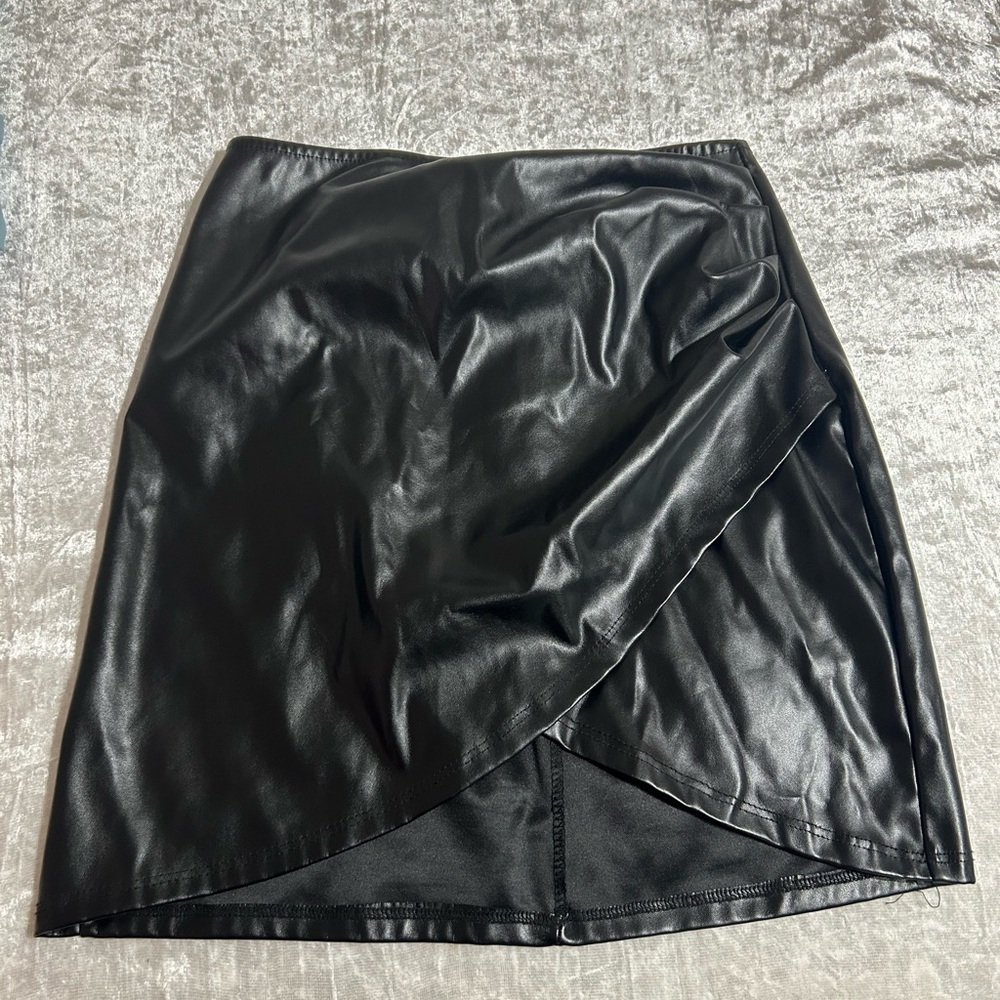 Windsor Black Asymmetrical Wrap Mini Skirt